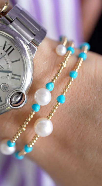 Bangle de Turquesas y Perlas Naturales